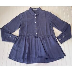 Harper Blue Button Down Flowy Long Collared Top - Size Women's Small